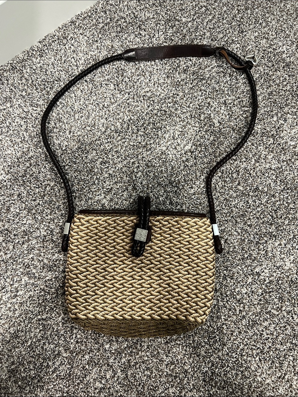 Brighton Straw Purse with Dark Brown Leather Trim